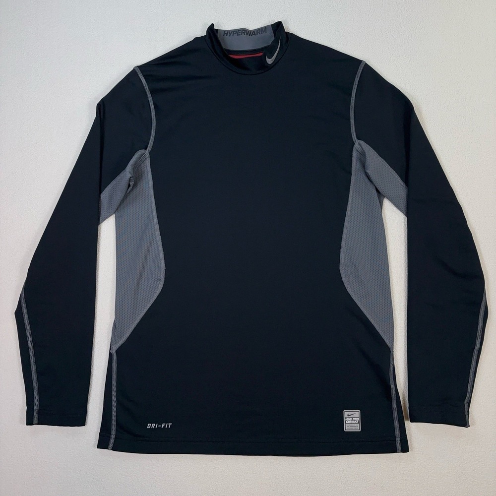 Nike Pro Combat Hyperwarm Fitted Shirt Men's‎ M Black Dri-Fit Mock Neck Swoosh